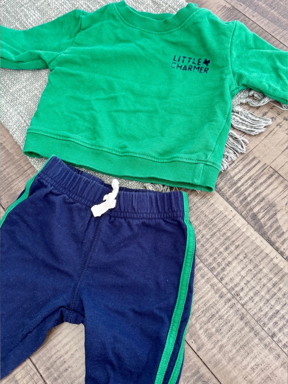 Carter's Green Sweatshirt and Navy Jogger Set Little Charmer embroidered baby